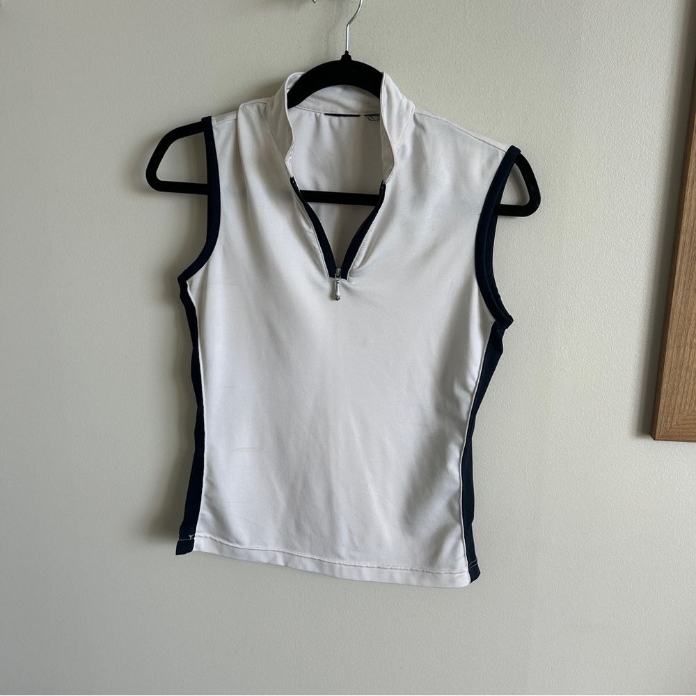 Vuarnet White and Navy Fitted Zippered Muscle Tee